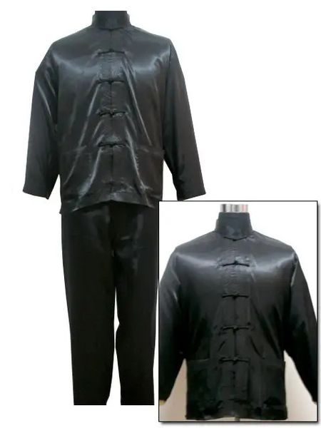 Black Chinese Style Mens Satin Pajamas Set Novelty Button Pyjamas Suit Sleepwear Casual Sleeping Shirt Girt S M L XL XXL 240329