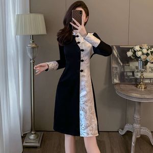 Vestido negro chino único y súper hermoso de primavera 2024, nuevo estilo de gama alta, con falda pequeña