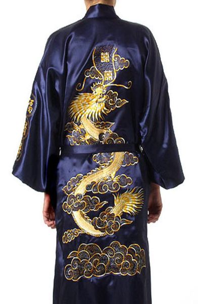 Robe en Satin de soie pour femmes chinoises noires, nouveauté, broderie Dragon, Kimono Yukata, Robe de bain, vêtements de nuit, 3681968