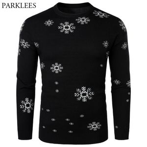 Zwart Kerst Trui Mannelijke Sneeuw Print Slim Fit Mens Truien Casual Ronde hals Jumper Knitwear Xmas Vakantie Pull Noel Homme XL 210522