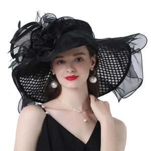 Black Church Hat For Women Tea Party Wide Brim Race Saison Royal Ascotcocktail Robe de mariée Fascinator 240522