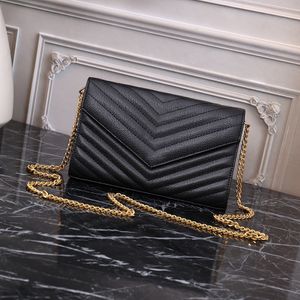 Zwart Klassieke designer tas damesportemonnee Echt lederen handtas Lichtmetalen ketting luxe Avondtas schoudertas schoudertas crossbody mode WOC Enveloptassen