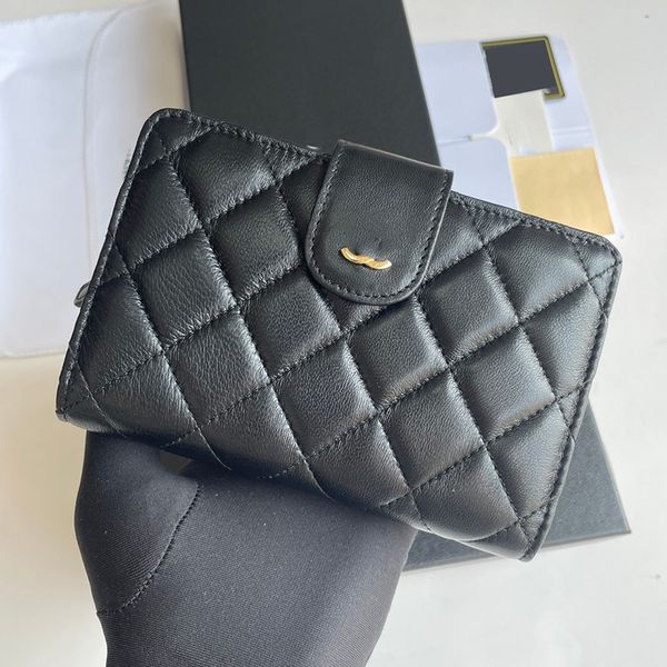 Noir classique diamant treillis agneau porte-cartes portefeuille sac à main double porte-monnaie avec pochette à fermeture éclair 15 cm pour hommes femmes 15 cm