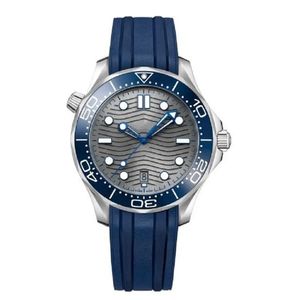 Zwart Classic Diving Men's Watch Automatisch mechanisch blauw rimpelpatroon witte coating pointer 42 mm sporttape transparante bodembeweging horloges grijs