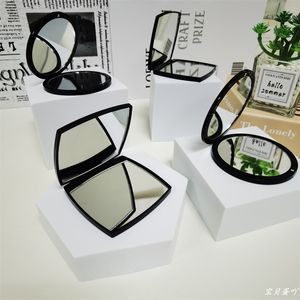 Miroir double face pliant classique noir Maquillage HD portable et loupe avec sac en flanelle et coffret cadeau