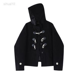 Zwart Claxon Wool Jacket Dames herfst en winter nieuwe college stijl hoodie short cotton jas vrouwelijke stijlvolle eenvoud L220725