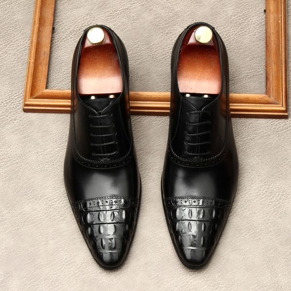 Noir/café/marron/vin rouge chaussures d'affaires pour hommes en cuir véritable Oxfords chaussures habillées de bal