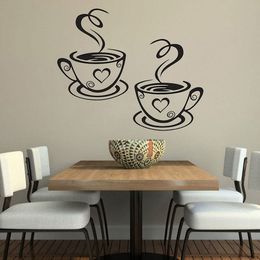 Zwarte koffiekopjes kunst aan de muur stickers PVC huis keuken restaurant cafe thee muursticker koffie kopjes sticker muurtattoo decor DIY