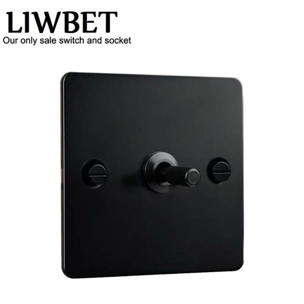 Interruptor de pared de 2 vías de 1 unidad de color negro y interruptor de luz de panel de acero inoxidable AC220250V con palanca de color negro T200605284u