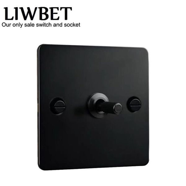 Interruptor de pared de 2 vías de 1 unidad de color negro y interruptor de luz de panel de acero inoxidable AC220250V con palanca de color negro T200605239t