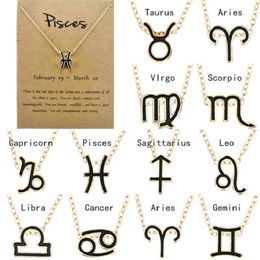 Collares del zodiaco de 12 colores negros con tarjeta de regalo, colgante con signo de constelación, cadenas de plata, collar para hombres y mujeres, joyería de moda