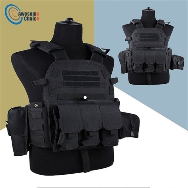 Couleur noire 600D Nylon Molle Gilet tactique Armure de corps Plaque de chasse Transporteur Airsoft 094K M4 Pochette Équipement de combat Multicam 201214