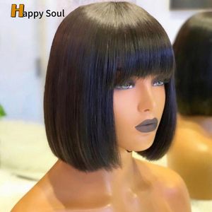 Couleur noire bob os raide perruques de cheveux humains 180 densité HD en dentelle de forte perruques frontales pour les femmes met