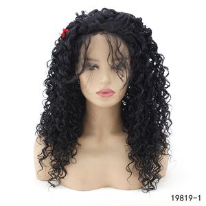 Zwarte kleur krullend synthetische leenpruik Pruik 14 ~ 26 inches Perruques de Cheveux Humains Lace Front Pruiken 19819-1