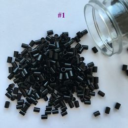 Zwarte kleur platte eind koperen micro buizen micro-ringen zonder uitlopen voor i-tip haar (1000 stks / zak, 3,0 mm x 2,4 mm x 4,0 mm)