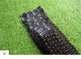 Zwarte kleur kinky krullende clip in menselijke hair extensions 20-36 inch braziliaanse 7A kinky krullende clipinen 9pcs 100g