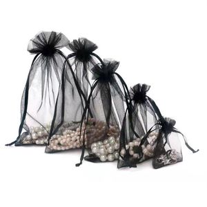 Bolsas de organza de color negro Bolsa de papel de regalo de boda Bolsa con cordón Bolsas de dulces Bolsas de joyería paquete 249N