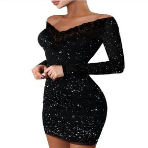 Zwarte Kleur Sexy Feestjurken Vrouwen Slash Hals Volledige Mouw Jurk Hete Zomer Mode Prom Skinny Casual Vestido