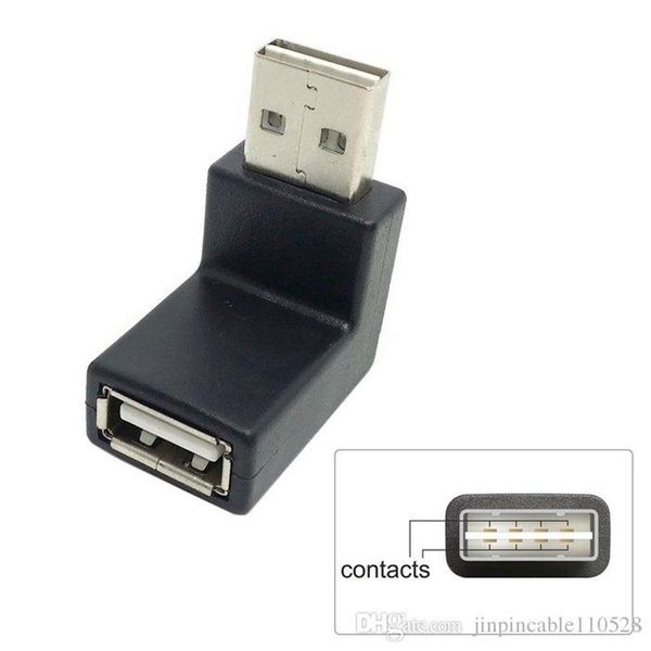 Adaptateur d'extension USB 2 0 A mâle vers femelle de couleur noire vers le haut coudé à 90 degrés réversible Design234t