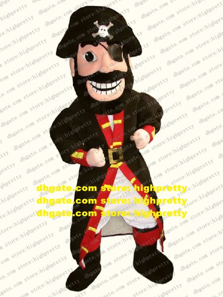 Costume de mascotte adulte Pirate corsaire noir avec moustache touffue noire Mascotte tenue de fête Costume déguisement No.106