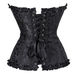 CORSET Black Plus taille Buseuse sexy top sexy avec fermeture éclair et costume de corset noir Halloween floral vintage corsetto gothique