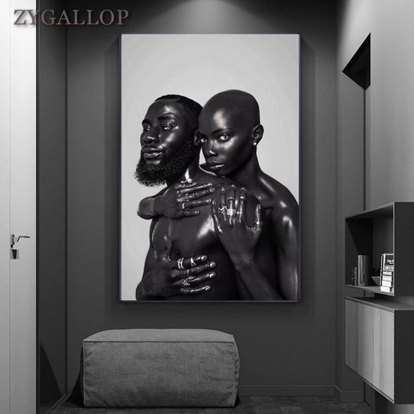 Póster de arte desnudo de pareja negra, pintura en lienzo de hombre y mujer africana, lienzo moderno, impresiones artísticas para pared, imágenes decorativas para sala de estar