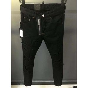 Jean Cowboy noir pour Homme, pantalon classique en Denim, pantalon de motard, coupe Slim, Baggy, pantalon droit déchiré de styliste