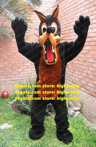 Zwarte Coyote Wolf mascotte kostuum mascotte met grote mond open Bigs Blacks Eyes volwassen outfit pak fancy dress nr.1276776611