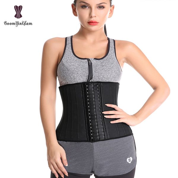 Noir Crème 3 Crochet Et Oeil 25 Acier Booned Latex Taille Formateur Fajas Ceinture Ceinture Ceinture Plus La Taille Sous-Vêtements Corselet Femmes