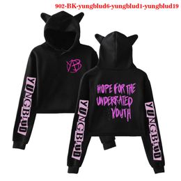 Zwart Crop Top Sweatshirt Lange Mouw Yungblud Vrouwen Hoodies Met Capuchon Jaren '90 Meisje Streetwear Yungblud Harajuku Hoodie Kpop Hoody