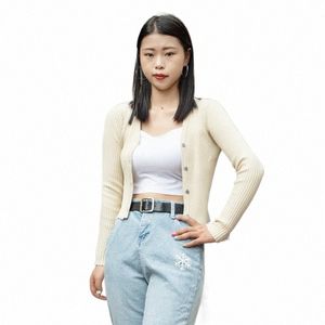 Noir Recadrée Lg Manches Top Pulls Coréen Fi Tricot Dames Pull Tricoté Manteau Femme Printemps 2024 Cardigan Style Féminin H3SK #