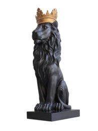 Black Crown Lion statue décorations d'artisanat décorations de Noël pour la sculpture de maison Escultura Accessoires de décoration de maison T2005419372