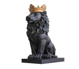 Black Crown Lion statue décorations de l'artisanat décorations de Noël pour la sculpture de maison Escultura Accessoires de décoration de maison T2002775480