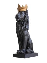 Black Crown Lion Statue DÉCRIAGES DE L'ARTICRATION DÉCORATIONS DE NORIEMENT POUR SCULPTURE DES MAISONS ESCULTURA ACCESSOIRES DE DÉCORATION DE LA MAISON T2003810787