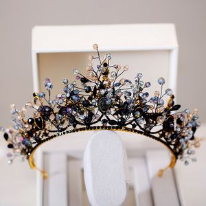 Zwarte kristallen bruids tiara's kubieke zirkoon kroon strass optocht diadeem hoofddeksels bruiloft haaraccessoires