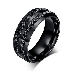 Zwarte Kristallen Ringen Voor Vrouwen Twee Rijen Vrouwelijke Ringen Trendy Roestvrij Stalen Bruiloft Sieraden R-006BB2261
