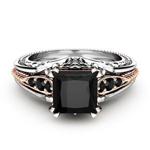 Anillos de diamantes cuadrados de circonia cúbica negra, anillos de compromiso de boda, anillo de mujer, joyería de moda, regalo de Will y Sandy