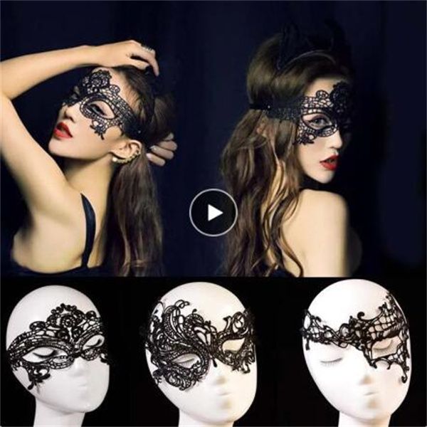 Masque en dentelle noire Masque pour les yeux de fleur cool noire pour mascarade de fête masquée costume de déguisement costume halloween fête