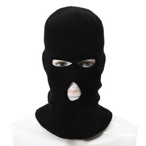 Capuche de cyclisme noire avec trois trous et Double couche pour la Protection du visage des hommes, chapeau pull tricoté 491727