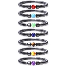 Black Cylinder Hematite Yoga Healing Bracelets Elastic Beaded Couple Natural Stone Bracelet for Men Women Jewelry