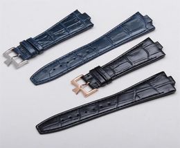 Bleutes en cuir de vache véritable bleu noir ajustées pour Constantin 47660 000G9829 Watch 25 mm 9 mm Bracelet de montre à l'étranger Bracelet255V4027707