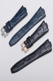 Bleutes en cuir de vache véritable bleu noir ajustées pour Constantin 47660000G9829 Watch 25 mm 9 mm Bracelet de montre à l'étranger 2391456