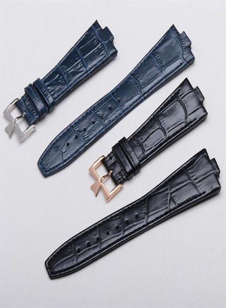 Bleutes en cuir de vache véritable bleu noir ajustées pour Constantin 47660 000G9829 Watch 25 mm 9 mm Bracelet de montre à l'étranger Bracelet255V6099731