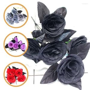 Black Decorative Halloween Policy Flowers 1pcs Rose Plantes artificielles Bouquet pour la fête de mariage de mariage de bricolage Décoration de la salle de Noël