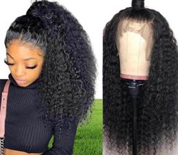 Black Deep Kinky Curly 360 Lace Frontal Wig sintética Babyhair Simulación de fibra resistente al calor Cabello humano para mujeres48013202008168