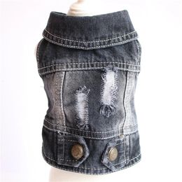 Zwarte denim hondenjas dubbel gat ontwerp Vintage Jean voor kleine middelgrote honden Bulldog Terriër Beagle jas huisdierkleding 240113