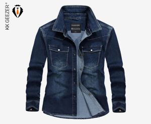 Chemise en jean noir hommes à manches longues automne bleu foncé chemises décontractées militaires de haute qualité marque col ample poche robe chemise T20098863078