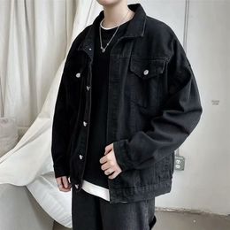 Denim noir court hommes Jeans veste manteaux coupe-vent décontracté poches salopette Bomber Streetwear homme vêtements d'extérieur 220722