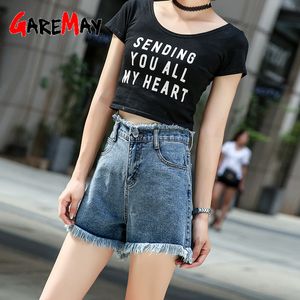 Zwarte denim shorts hoge taille grote grootte brede zomer mama losse been streetwear dames jeans femme 210428