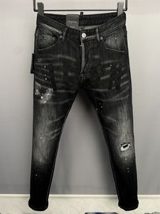 Jeans Designer Noir Slim Fit Ripped Cool Guy Causal Destroy Button Fly Jeans Hommes